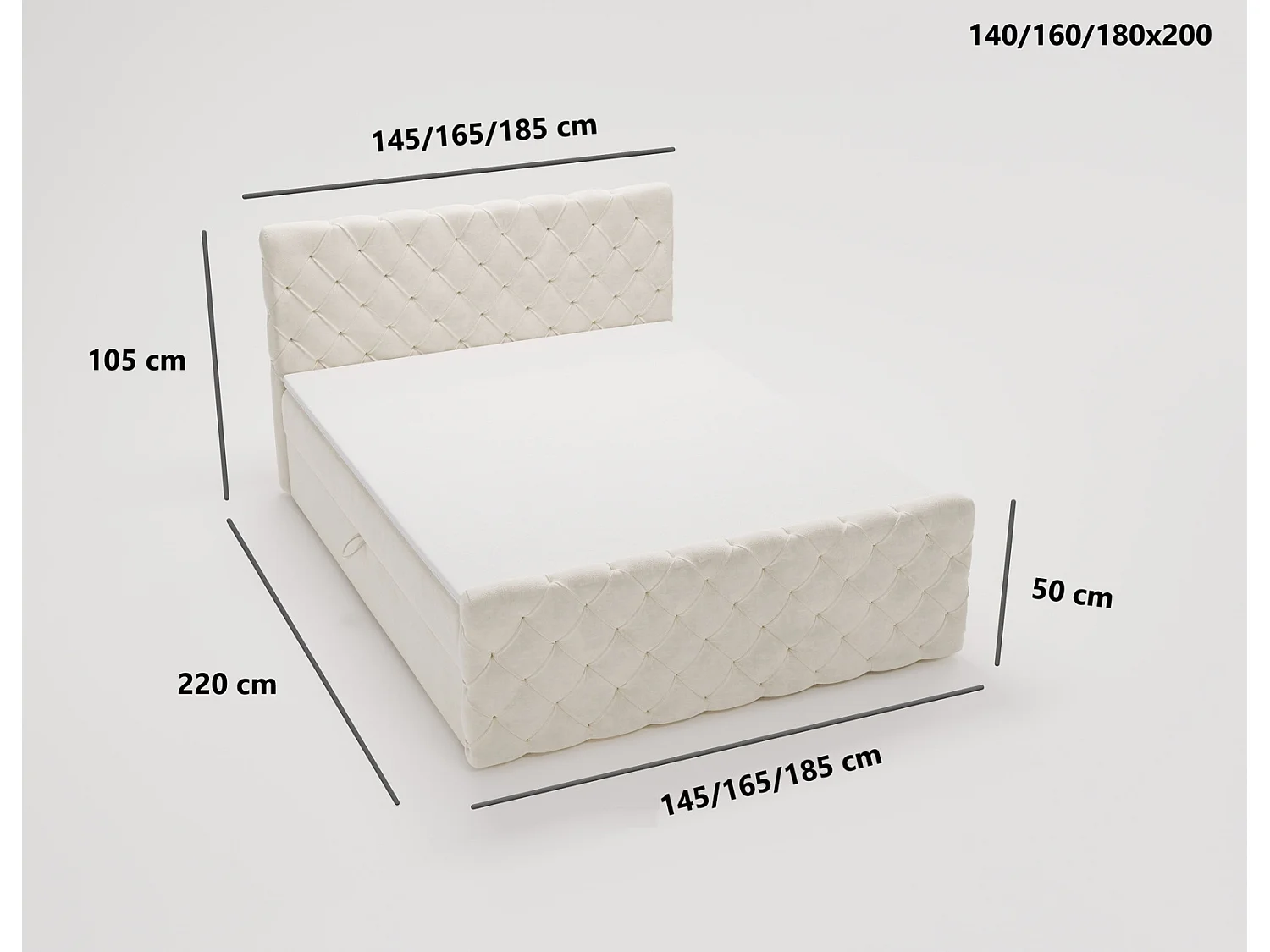 Lit adulte avec Rangement 180x200 Portofino - Lit boxspring, chesterfield, Tissu Velours Gris (Elegance 19)
