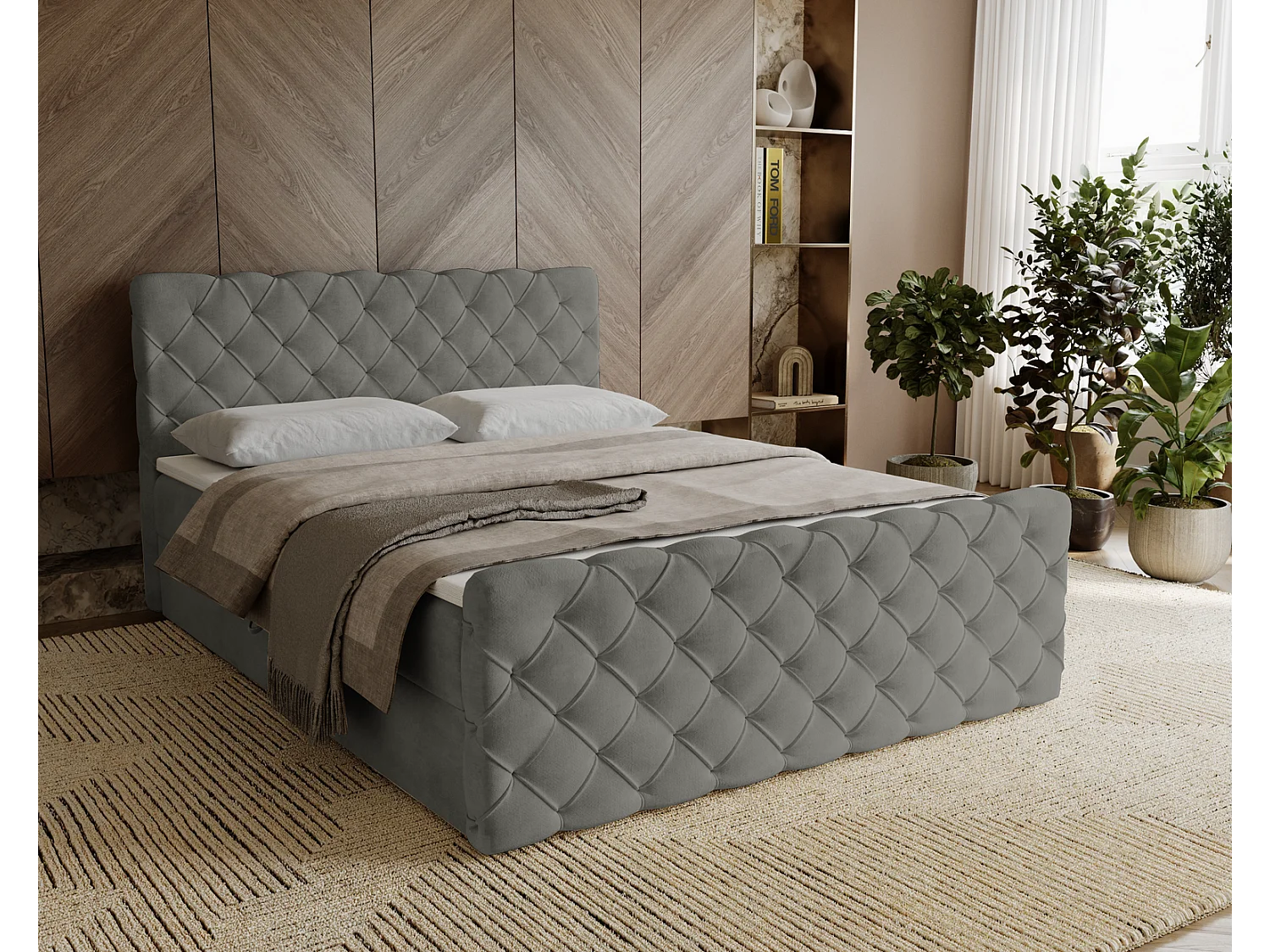 Gestoffeerd bed 180x200 Portofino - bed met opbergruimte, geïntegreerde veringmatras - Tweepersoonsbed grijs (Elegance 19)