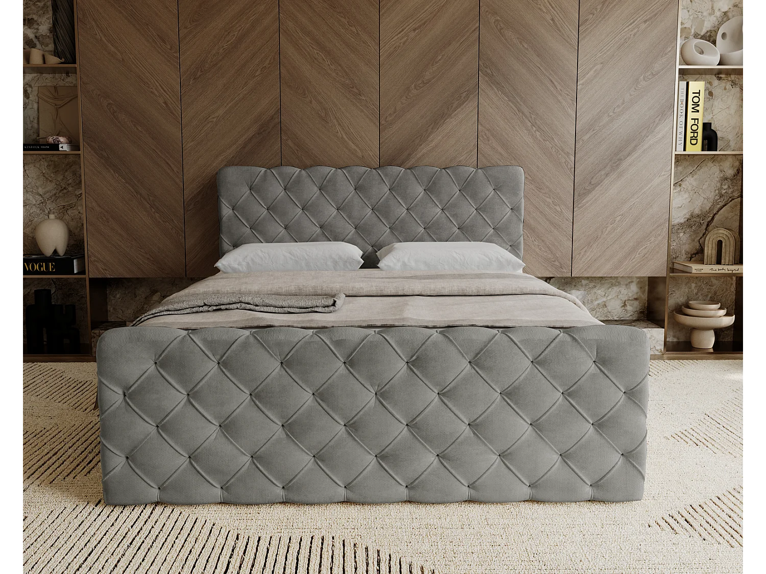 Gestoffeerd bed 180x200 Portofino - bed met opbergruimte, geïntegreerde veringmatras - Tweepersoonsbed grijs (Elegance 19)