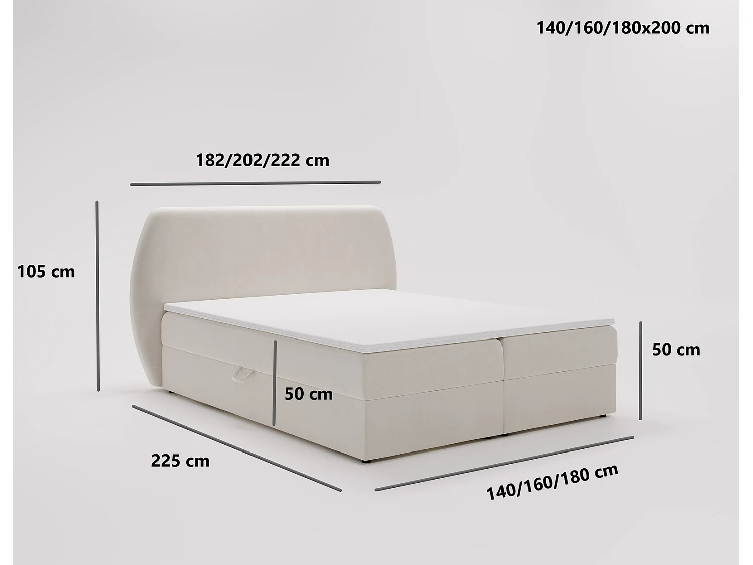 Boxspringbed 140x200 Cartagena - bed met geïntegreerde veringmatras, topper, opbergruimte - gestoffeerd bed zwart (Komodo 23)