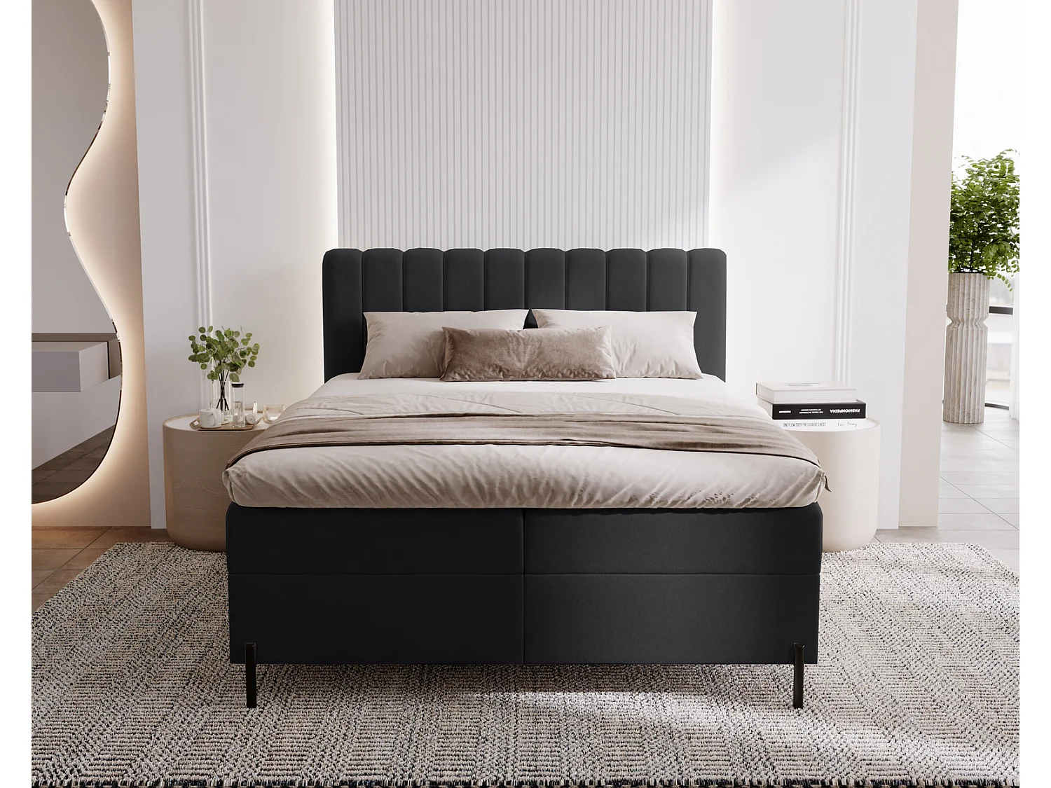 Lit adulte 140 x 200 Florence Box - Lit avec Rangement et Matelas Ressorts ensachés, Lit Noir (Komodo 23)