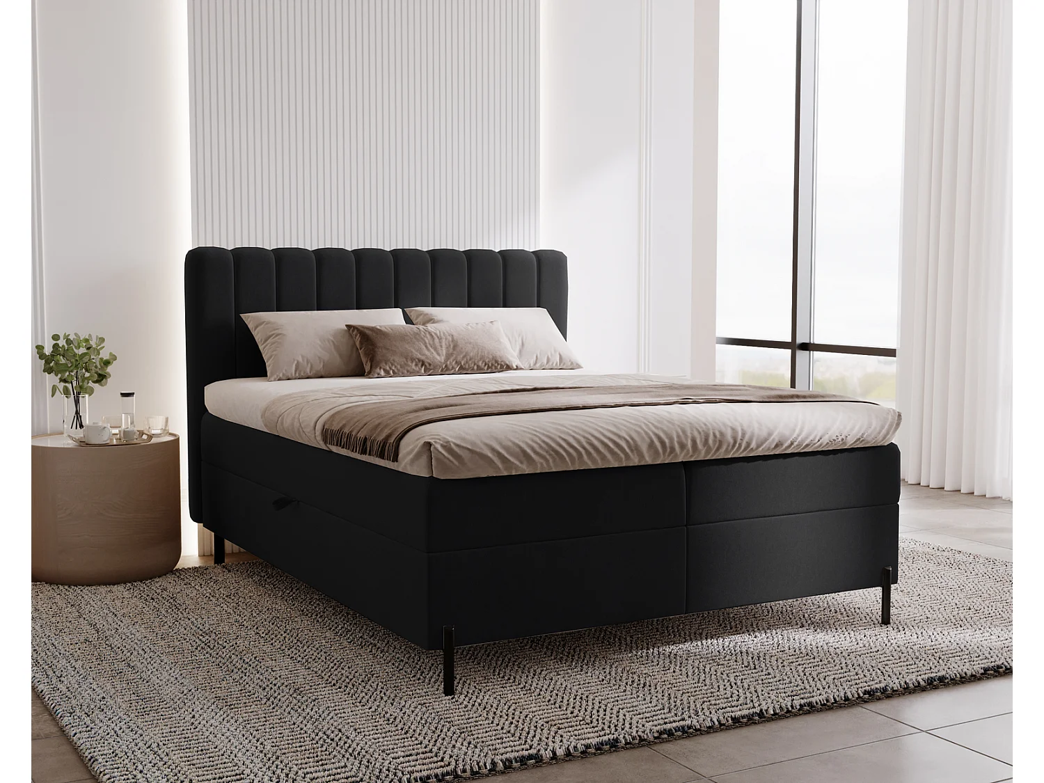 Lit adulte 140 x 200 Florence Box - Lit avec Rangement et Matelas Ressorts ensachés, Lit Noir (Komodo 23)