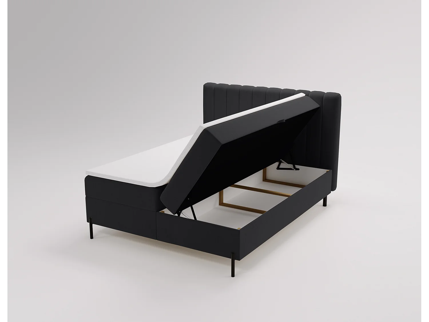 Tweepersoonsbed 140x200 Florence Box, gestoffeerd bed met opbergruimte - bed met matras en topper, zwart (Komodo 23)