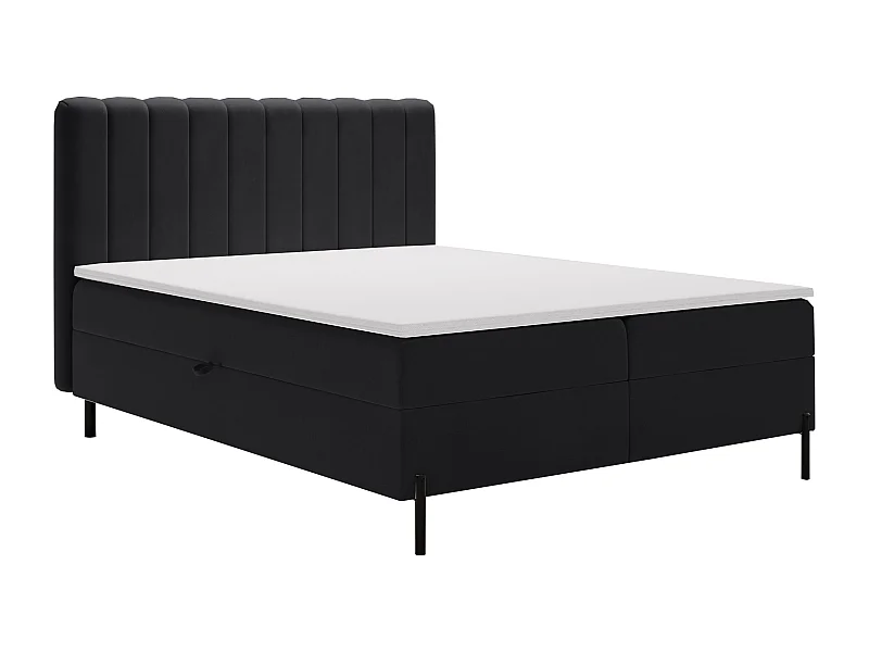 Lit adulte 140 x 200 Florence Box - Lit avec Rangement et Matelas Ressorts ensachés, Lit Noir (Komodo 23)