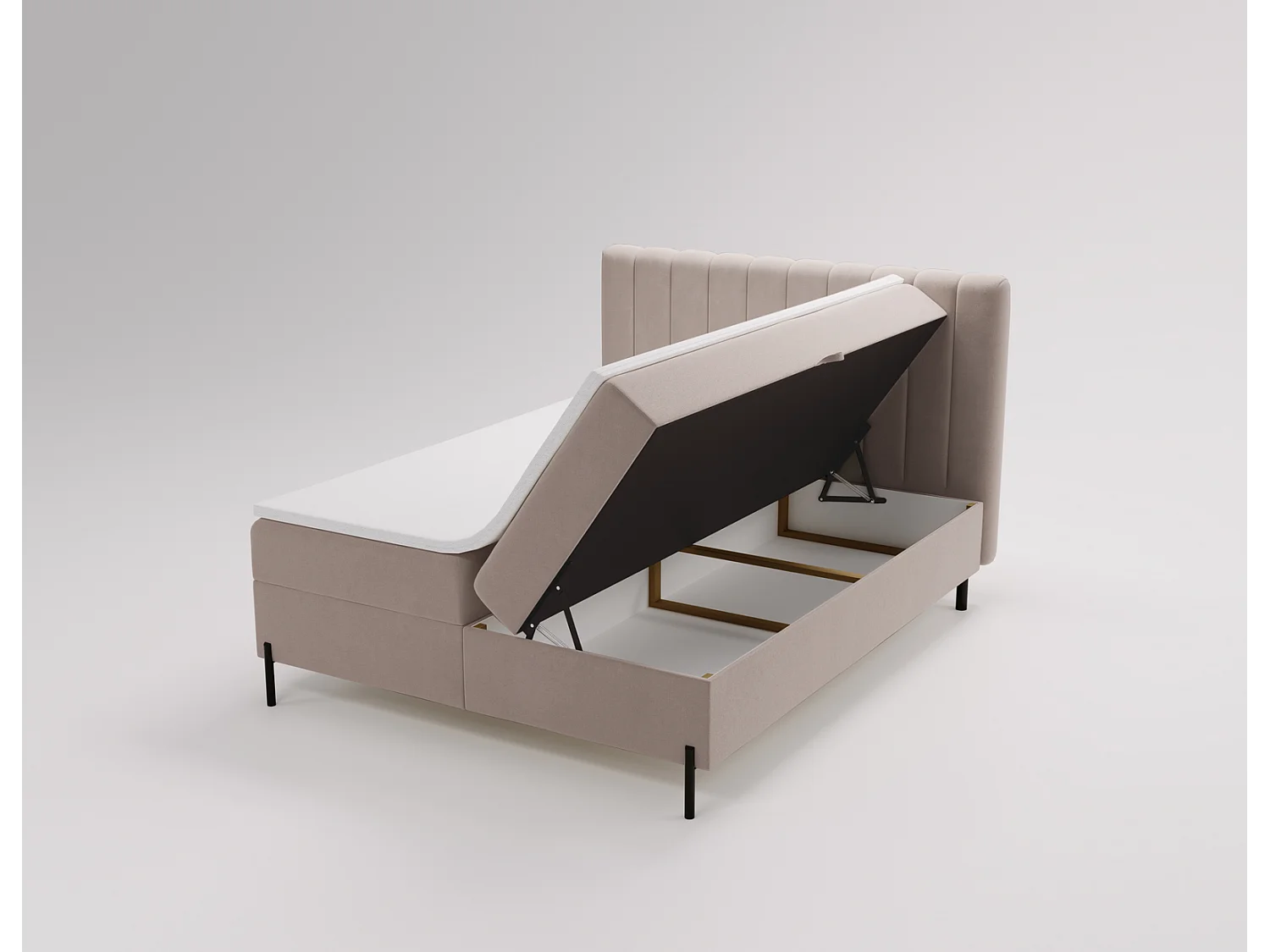 Tweepersoonsbed 140x200 Florence Box, gestoffeerd bed met opbergruimte - bed met matras en topper, beige (Komodo 11)