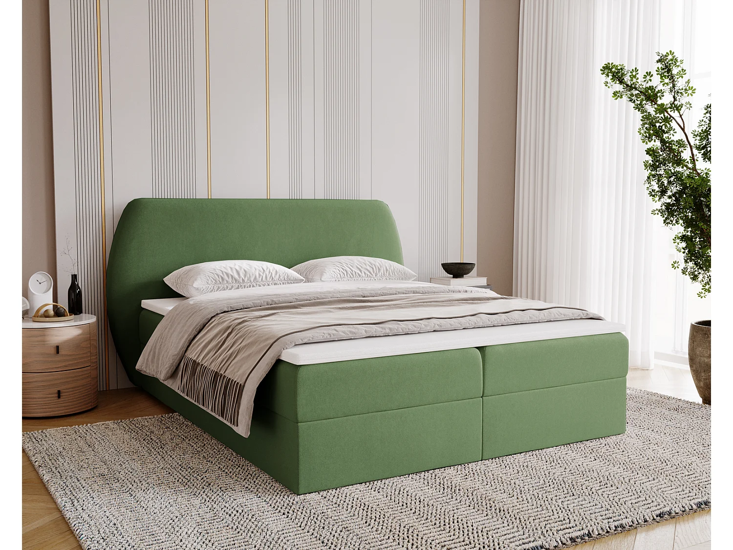 Boxspringbed 160x200 Cartagena - bed met geïntegreerde veringmatras, topper, opbergruimte - gestoffeerd bed vert (Komodo 61)