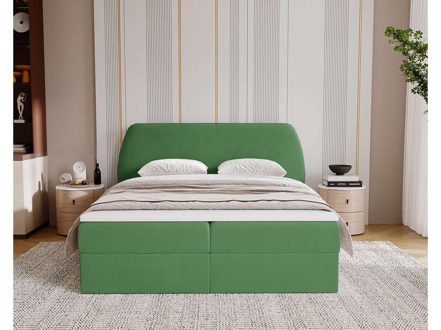 Lit adulte 160x200 cm Cartagena - Lit capitonné avec Rangement, Matelas H3 - Lit double Vert (Komodo 61)