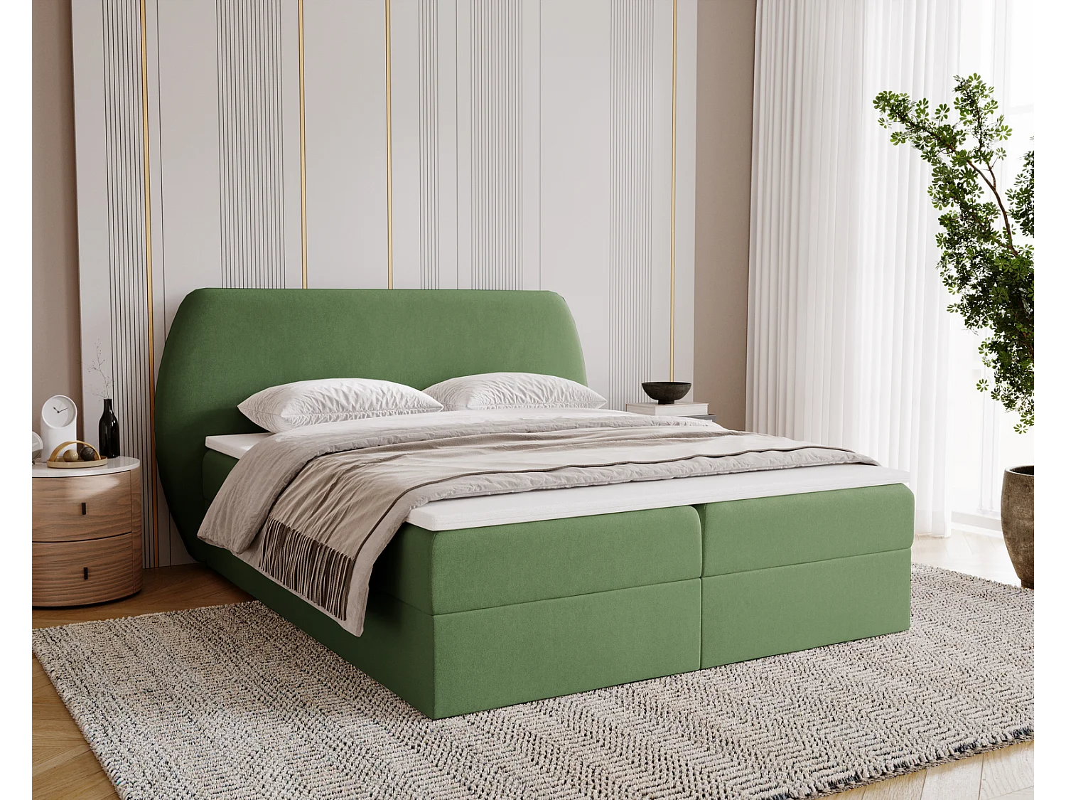 Boxspringbed 160x200 Cartagena - bed met geïntegreerde veringmatras, topper, opbergruimte - gestoffeerd bed vert (Komodo 61)