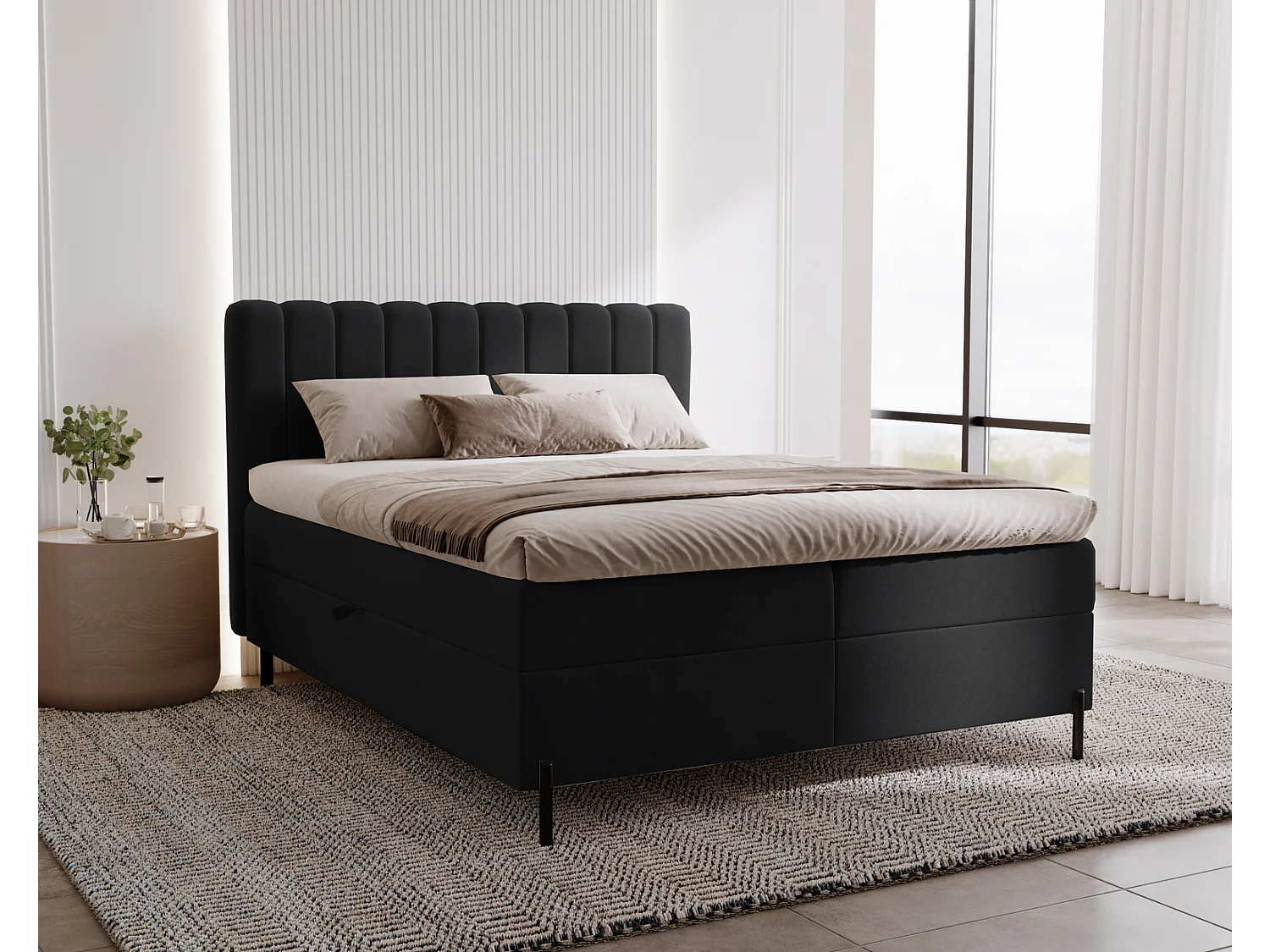 Lit adulte 160 x 200 Florence Box - Lit avec Rangement et Matelas Ressorts ensachés, Lit Noir (Komodo 23)