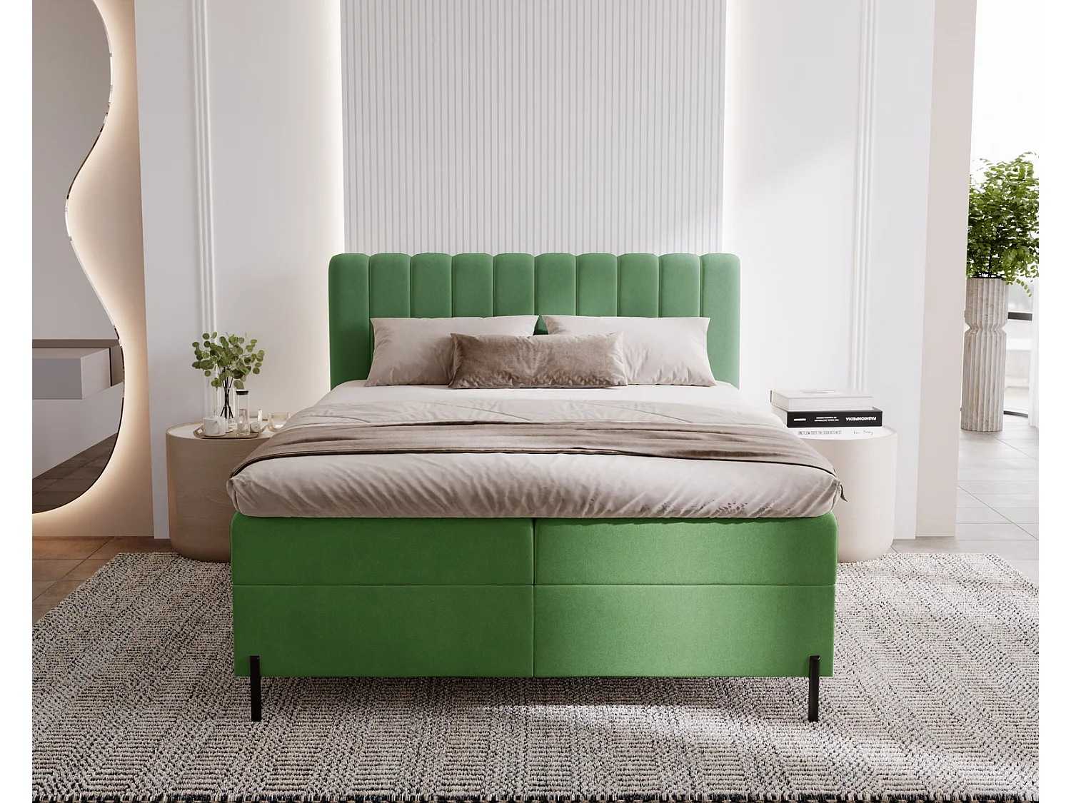 Lit adulte 160 x 200 Florence Box - Lit avec Rangement et Matelas Ressorts ensachés, Lit Vert (Komodo 61)