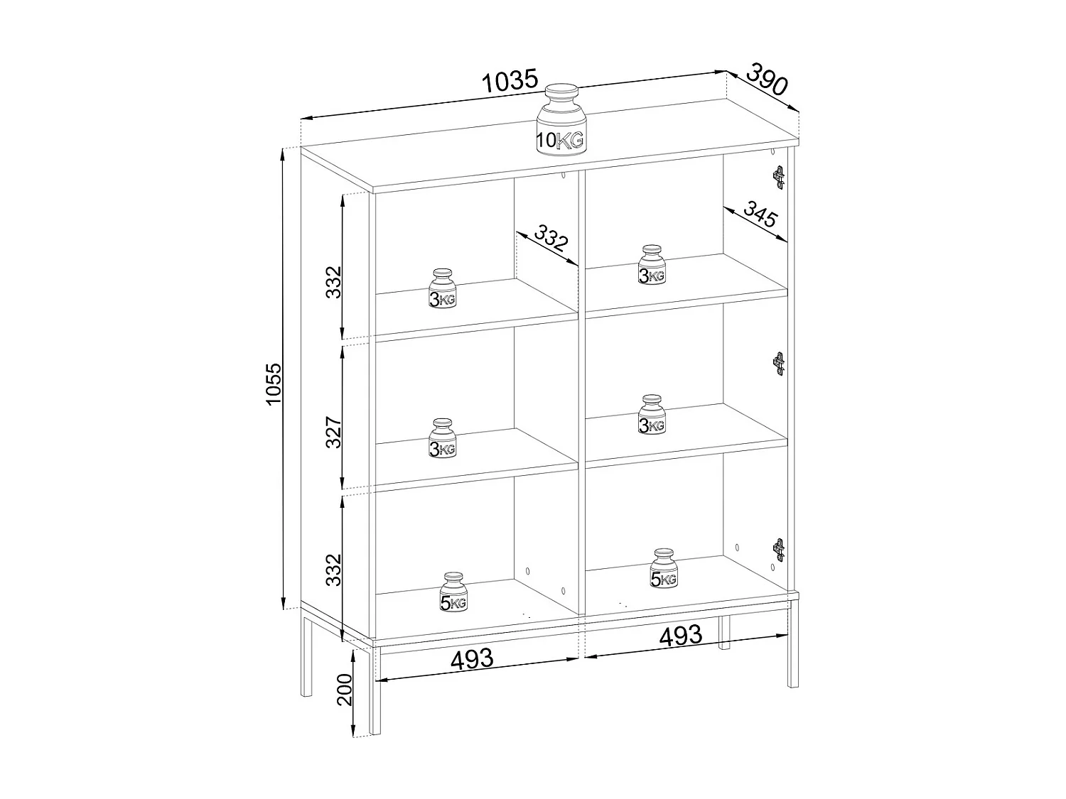 Vitrine en verre loft avec éclairage LED Haller - Commode 100 cm, 2 Portes, Loft, Industriel (Noir + Marron)