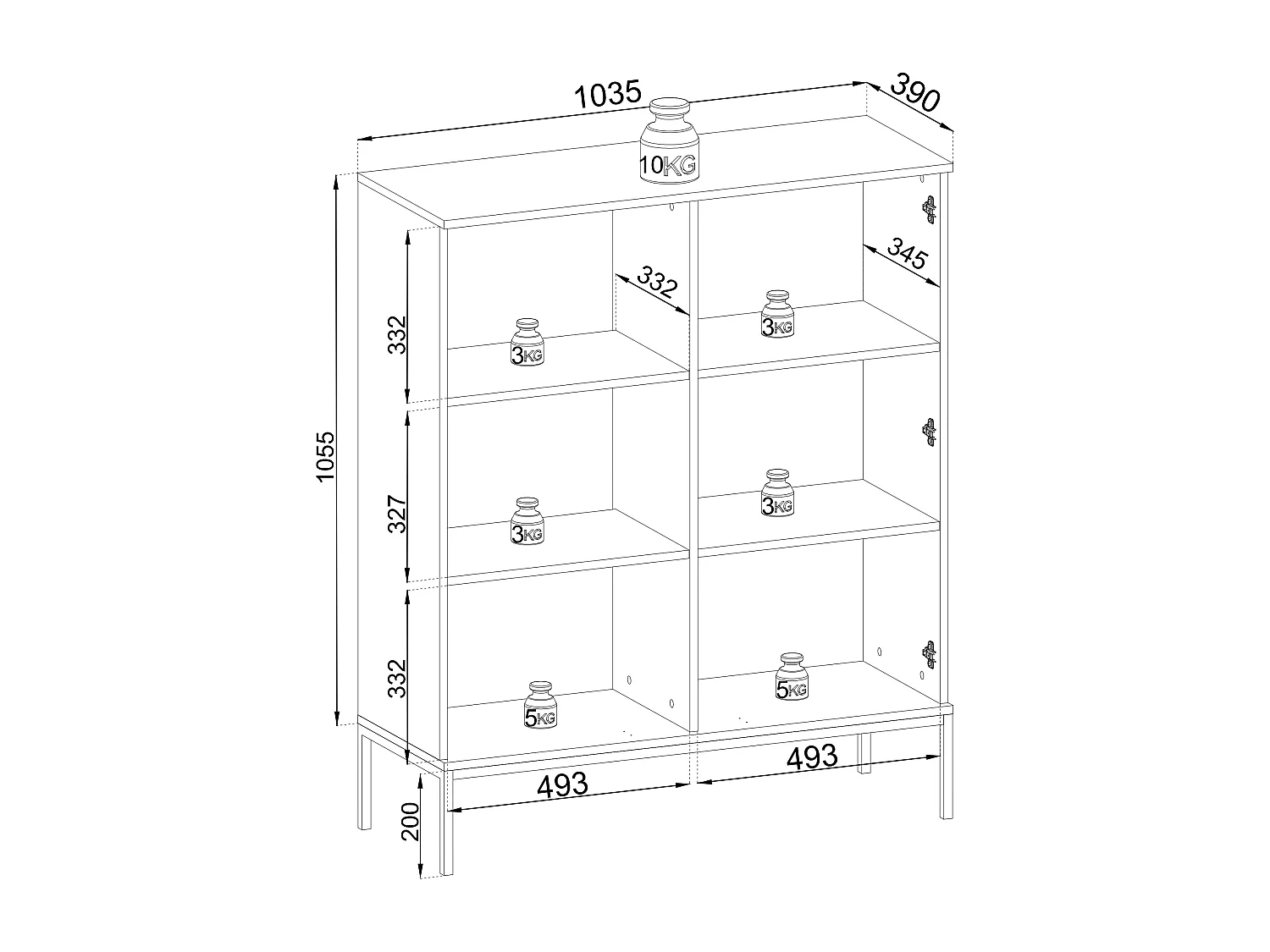 Vitrine 100 cm Haller - Loft Stil, LED-Beleuchtung, Lamellen, Schwarz + Braun