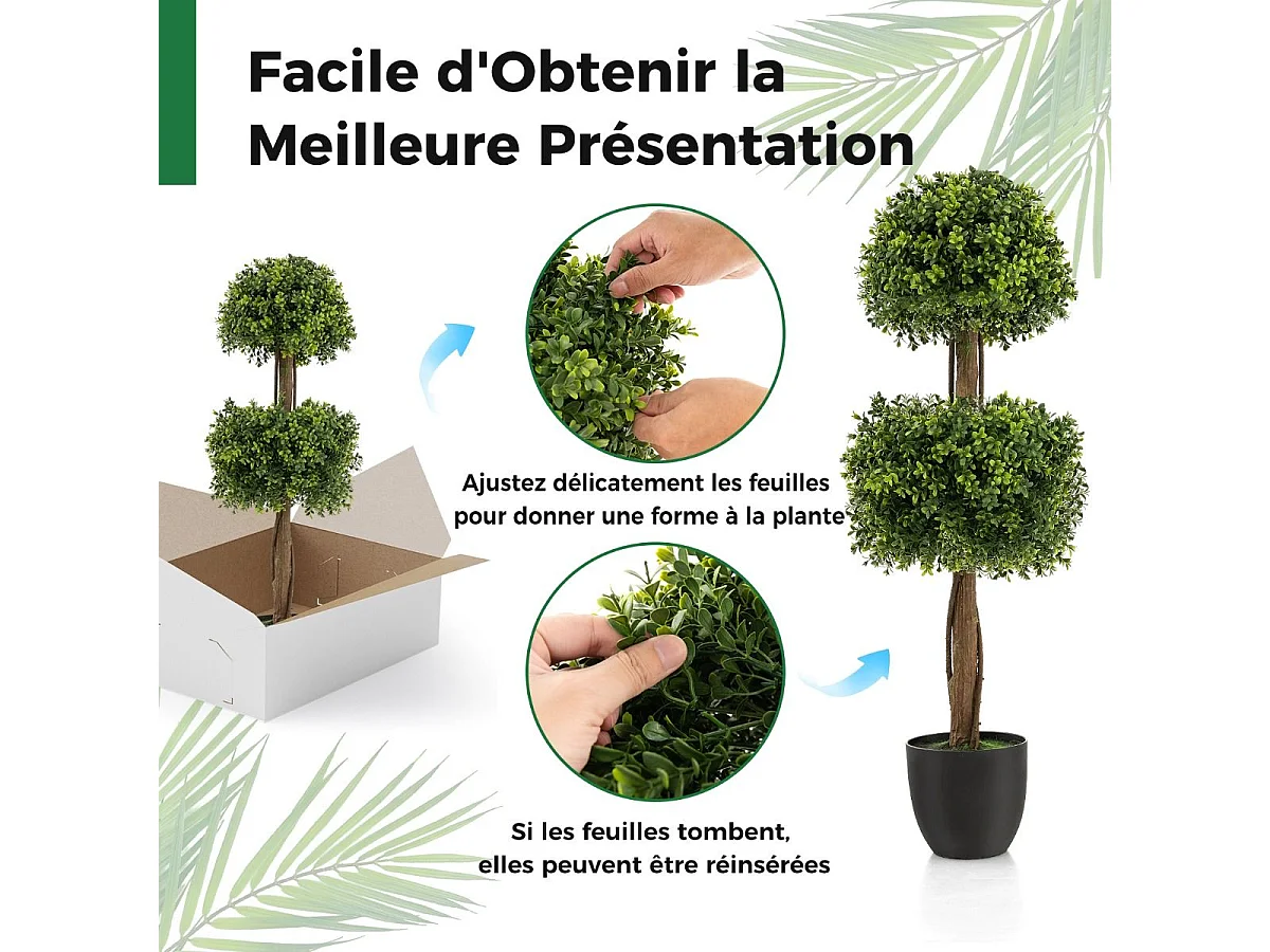 Arbre Topiaire en Buis Artificiel, Fausse Plante de Buis avec Pot en Plastique Rempli de Ciment, pour Décoration de Maison Bureau Jardin et Entrée (100 cm)