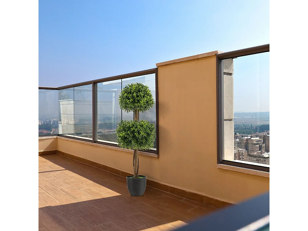 Arbre Topiaire en Buis Artificiel, Fausse Plante de Buis avec Pot en Plastique Rempli de Ciment, pour Décoration de Maison Bureau Jardin et Entrée (100 cm)