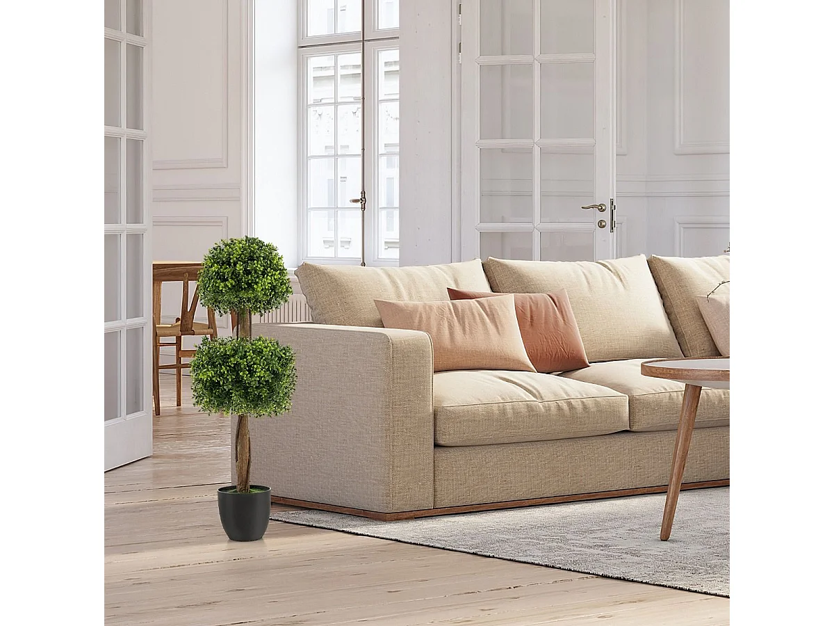 Arbre Topiaire en Buis Artificiel, Fausse Plante de Buis avec Pot en Plastique Rempli de Ciment, pour Décoration de Maison Bureau Jardin et Entrée (100 cm)