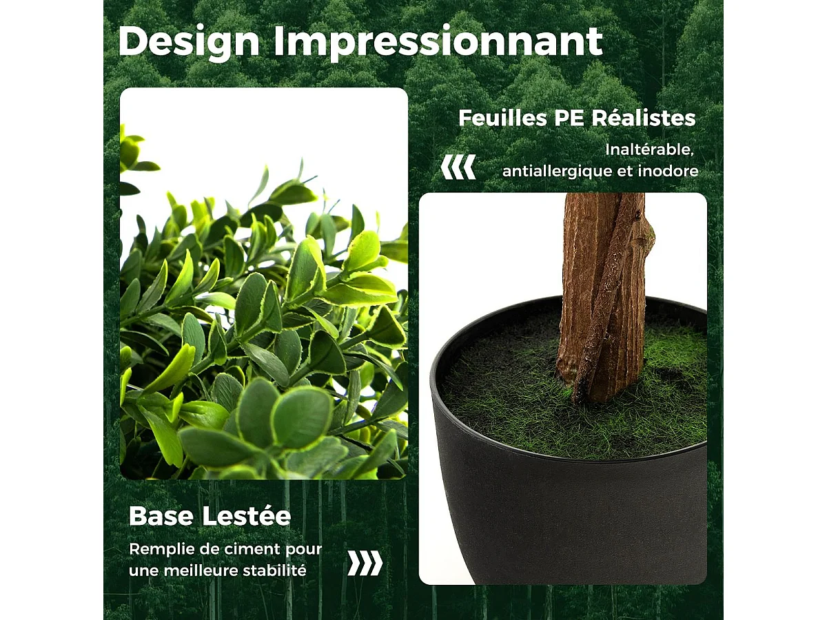 Arbre Topiaire en Buis Artificiel, Fausse Plante de Buis avec Pot en Plastique Rempli de Ciment, pour Décoration de Maison Bureau Jardin et Entrée (100 cm)