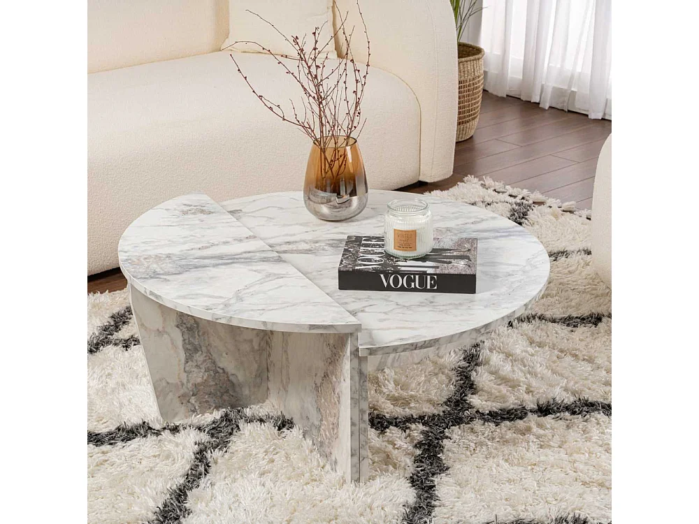 Set of 2 Round Coffee Tables L90 cm - ORION White Rectangle Design