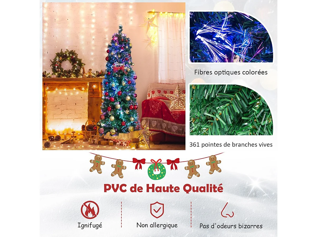 Sapin de noël 150 cm, arbre de noël pré-éclairé fibre optique avec 361 branches (150 cm)