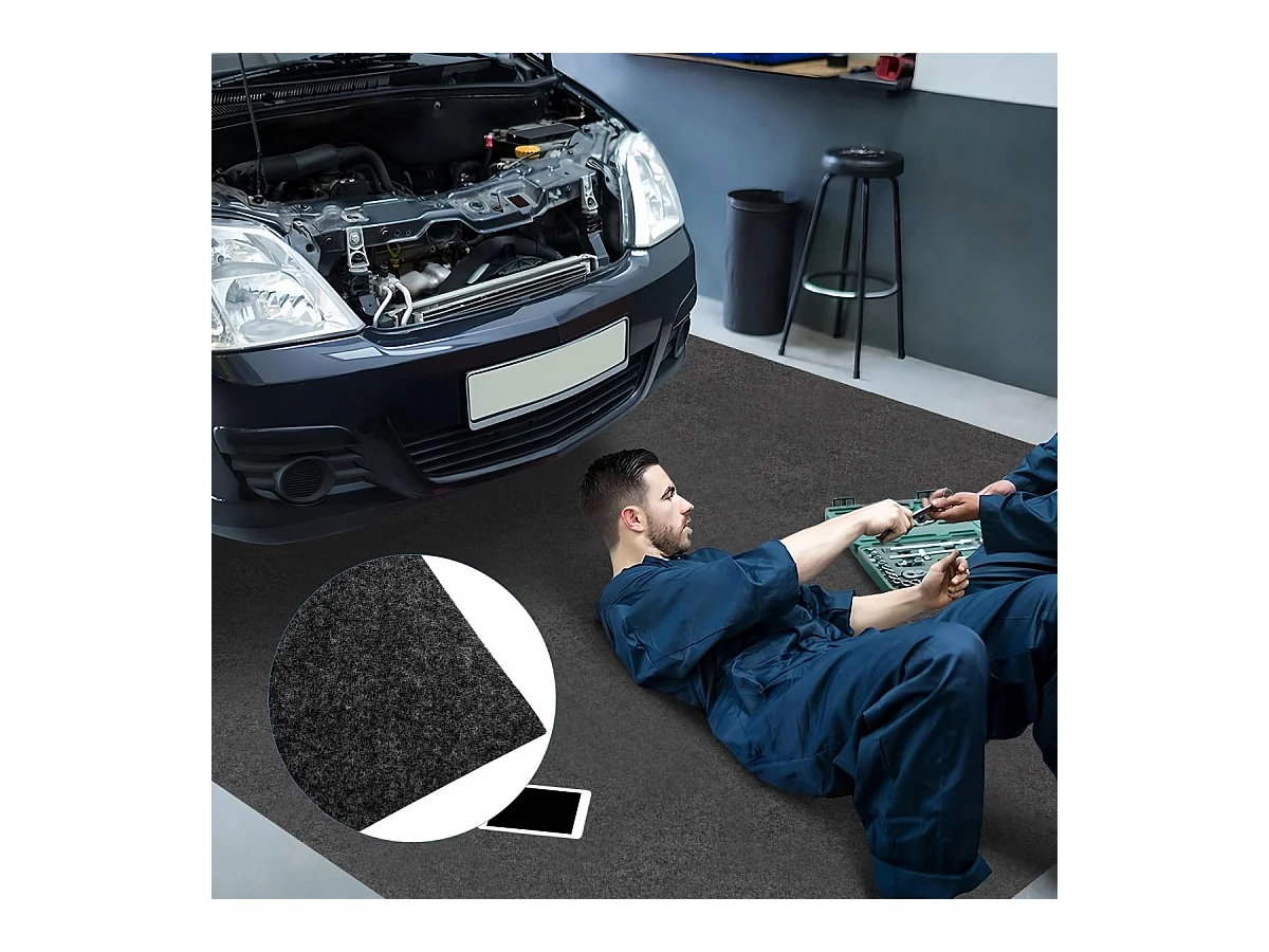 Tapis de Sol pour Garage Imperméable 252,5 x 221 cm, Tapis Antidérapant Voiture Réutilisable et Lavable avec Ruban Adhésif Double Face, pour Motoréparation Automobile, Gris