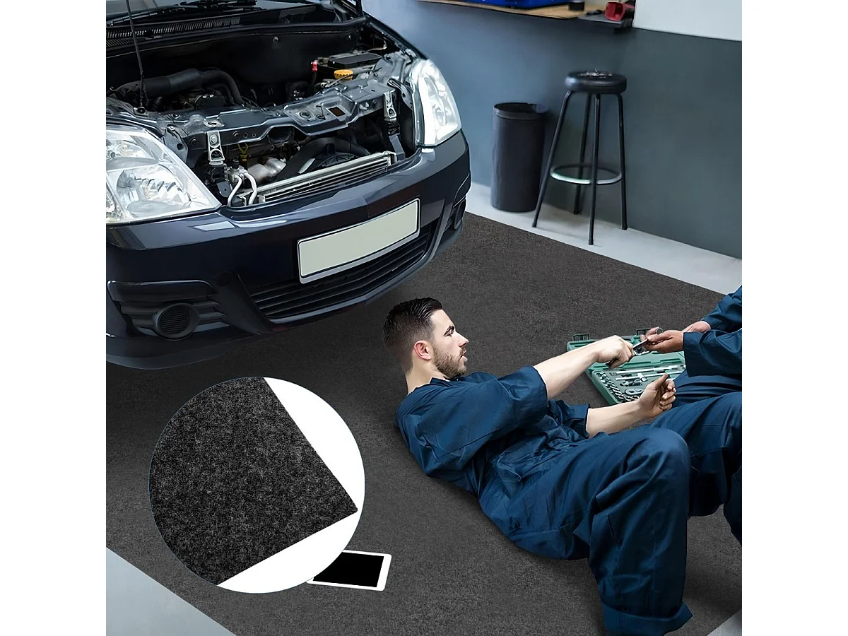 Tapis de Sol pour Garage Imperméable 252,5 x 221 cm, Tapis Antidérapant Voiture Réutilisable et Lavable avec Ruban Adhésif Double Face, pour Motoréparation Automobile, Gris