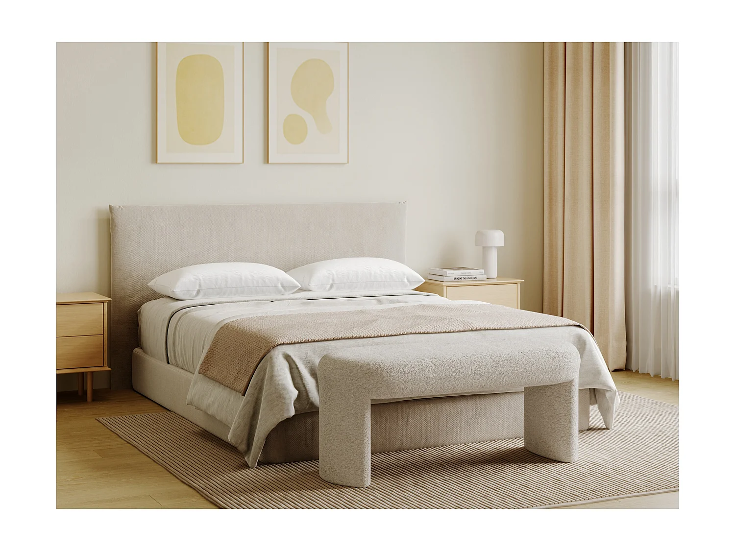 Banc - Tissu bouclette - Blanc cassé - DUZIMA