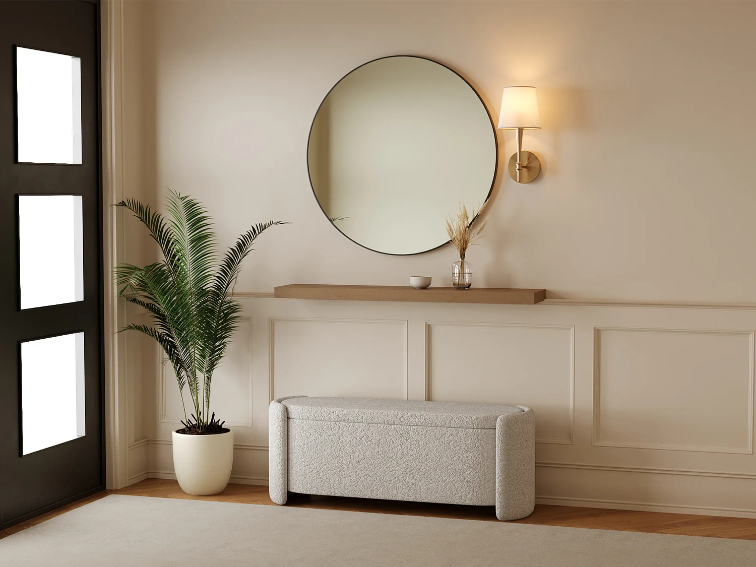 Banc coffre - Tissu bouclette - Blanc cassé - FUNOMI