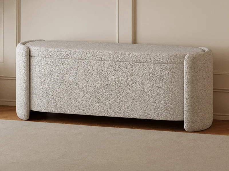 Banc coffre - Tissu bouclette - Blanc cassé - FUNOMI