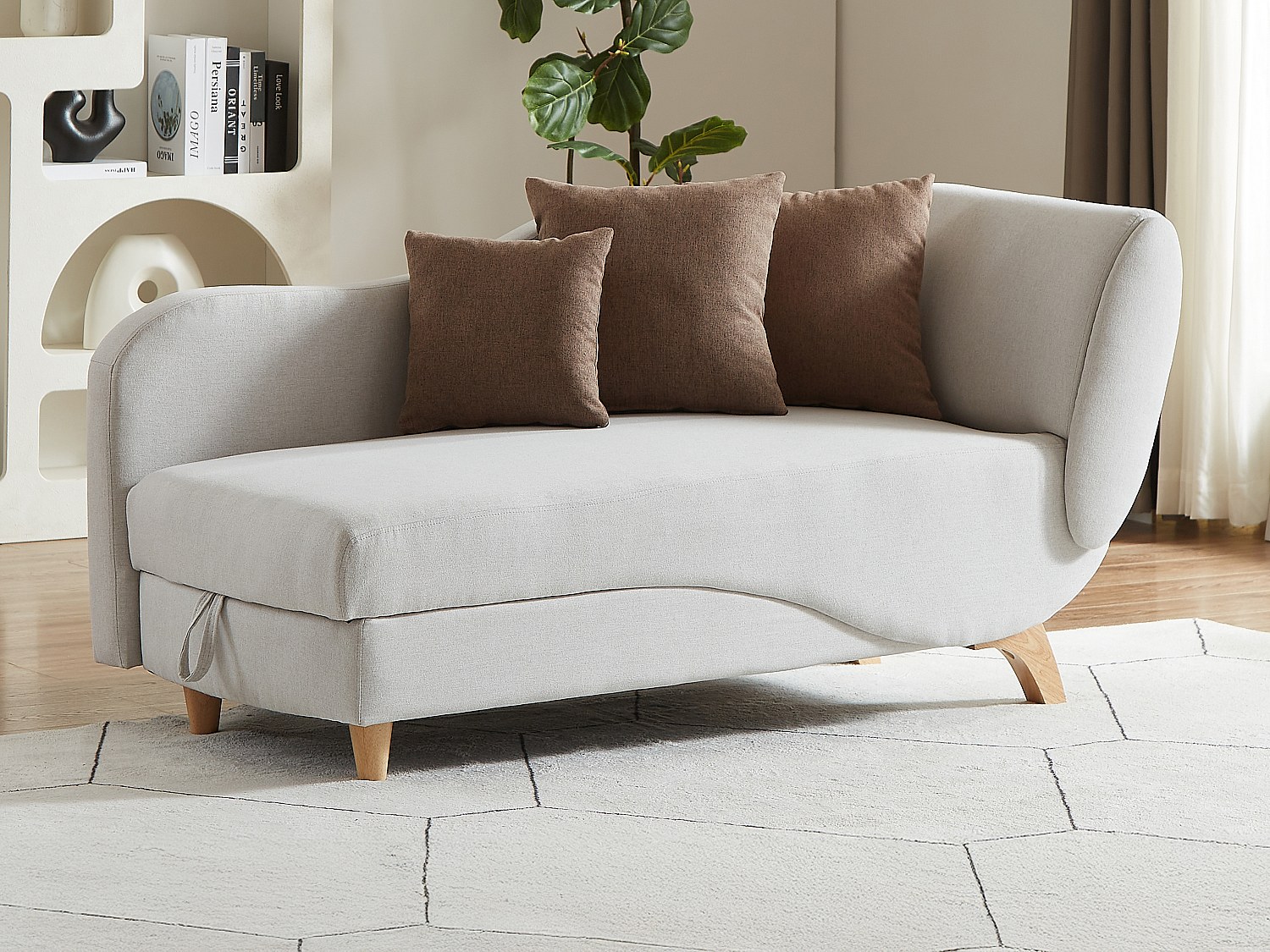 Méridienne gauche convertible avec coffre de rangement en tissu beige PENELOPE
