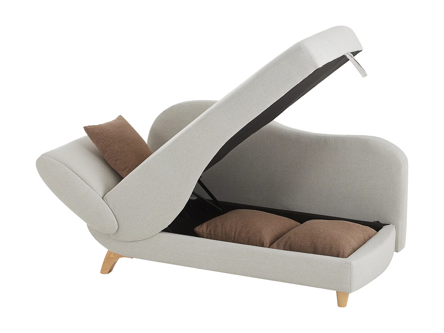 Högerställd bäddsoffa med förvaringsutrymme i beige tyg PENELOPE