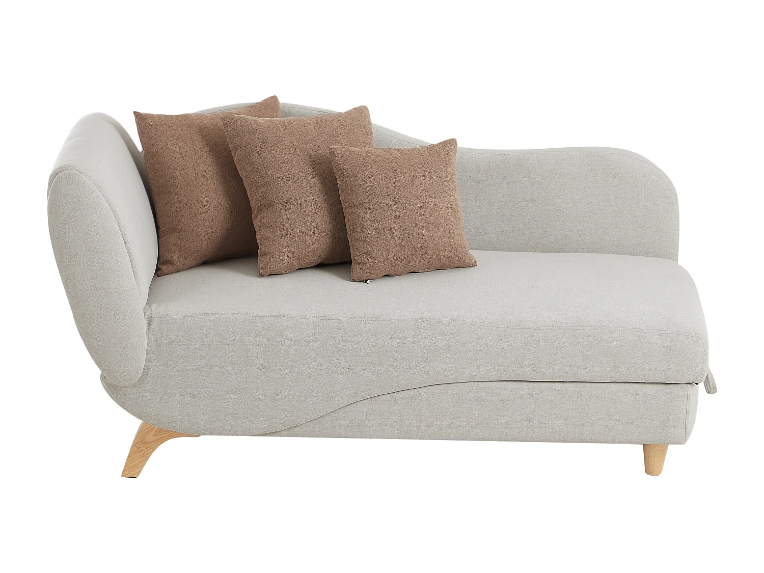 Høyresidig konvertibel chaiselong med oppbevaringsrom i beige stoff PENELOPE