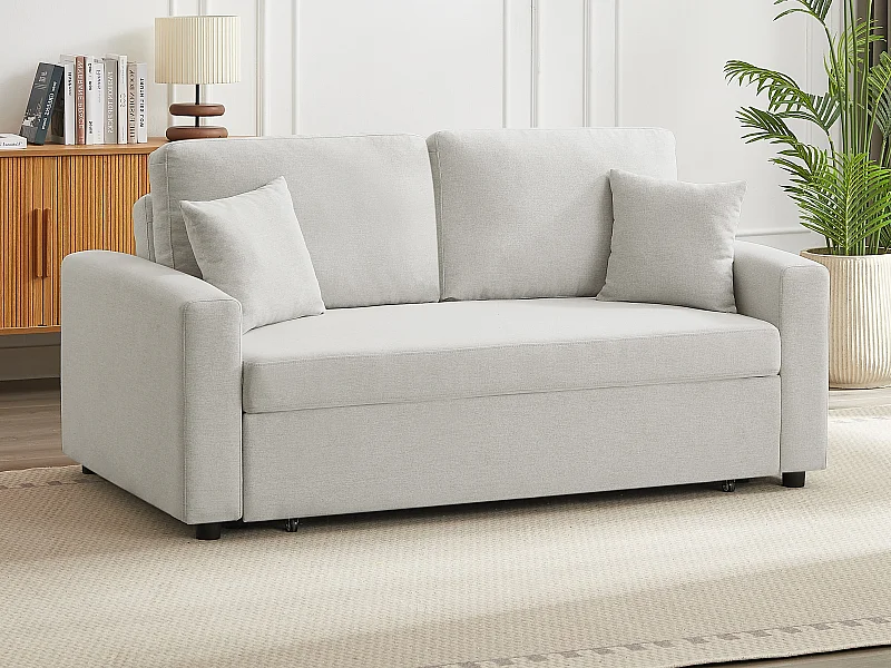 Canapé 3 places convertible en tissu beige INIZOR