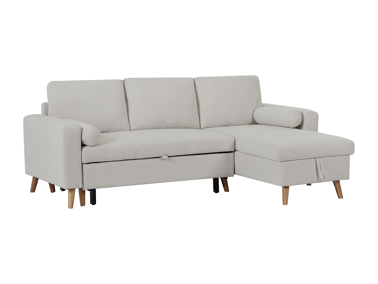 Ecksofa mit Schlaffunktion & Bettkasten – Stoff – Beige – KORI günstig online kaufen
