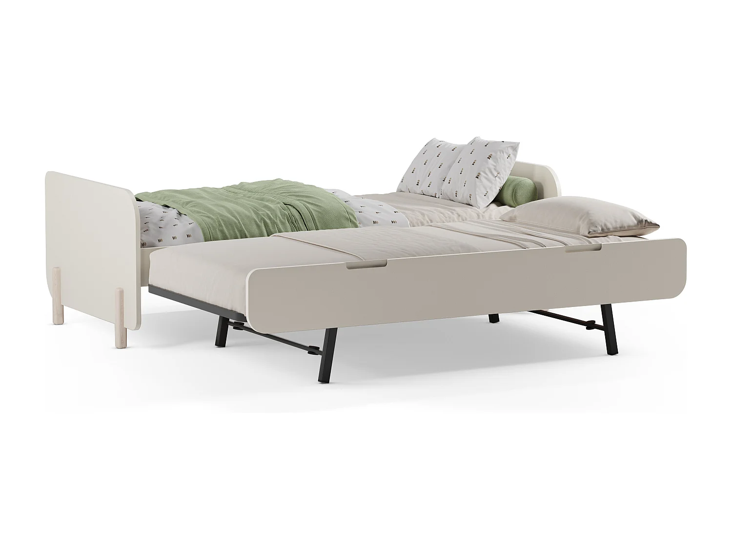 Łóżko wysuwane 2 x 90 x 190 cm - MDF i drewno sosnowe - Naturalny i beżowy - TALUDO