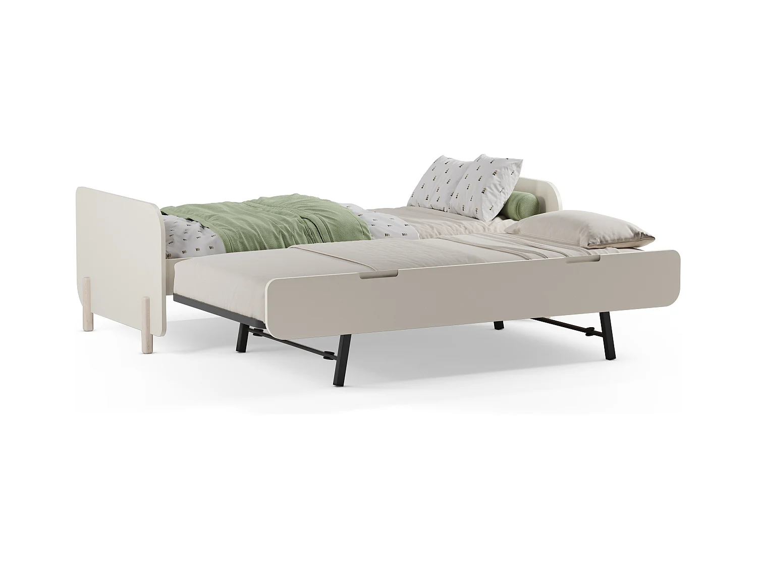 Ausziehbett - 2 x 90 x 190 cm - MDF & Kiefernholz - Holzfarben & Beige - TALUDO