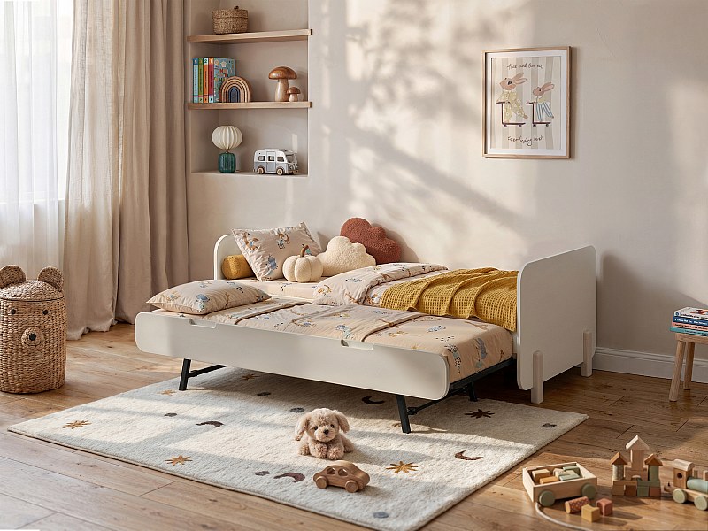Lit gigogne 2 x 90 x 190 cm en MDF et pin coloris naturel clair et ...