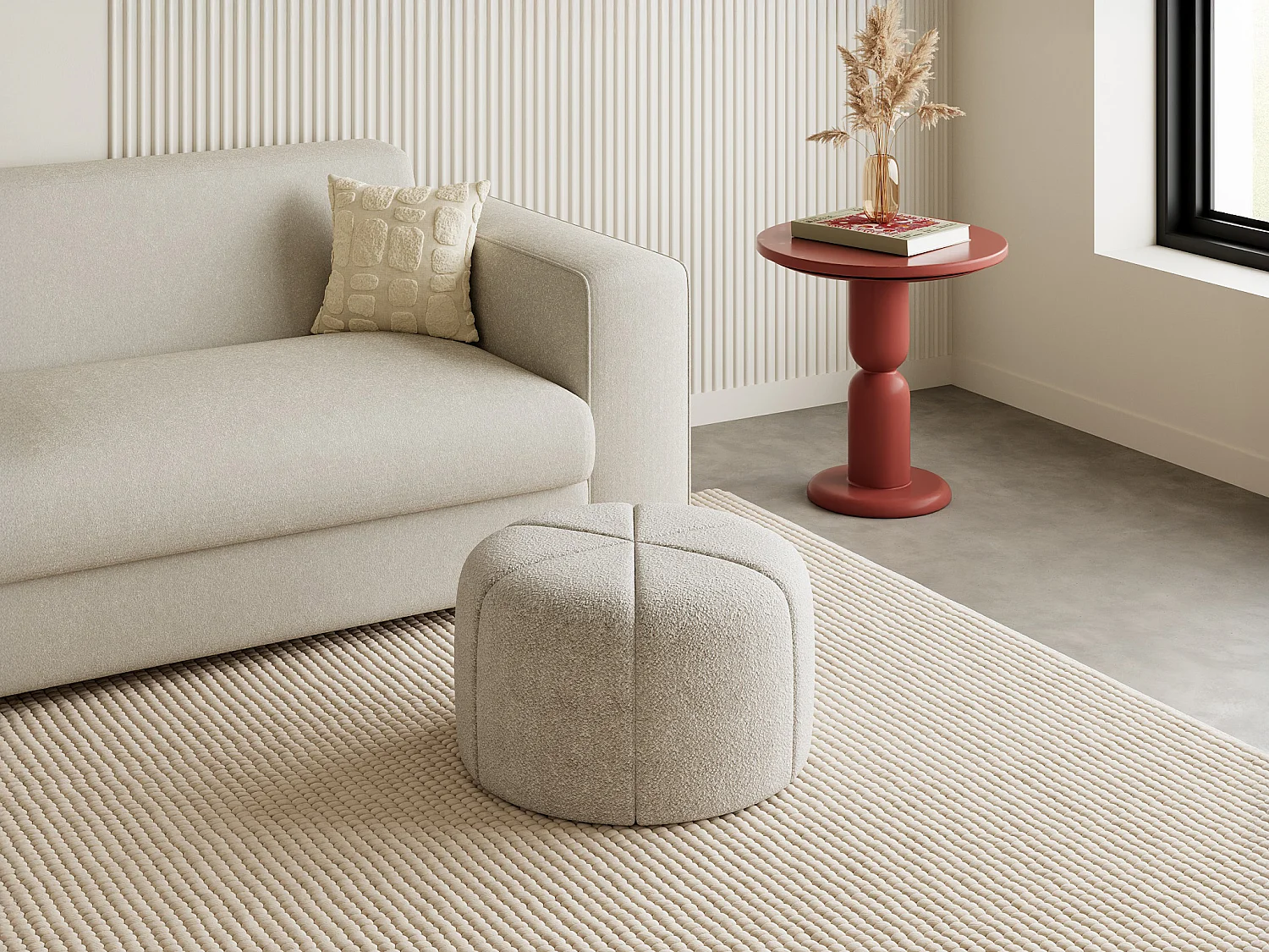 Pouf en tissu bouclette crème ZOFIRA