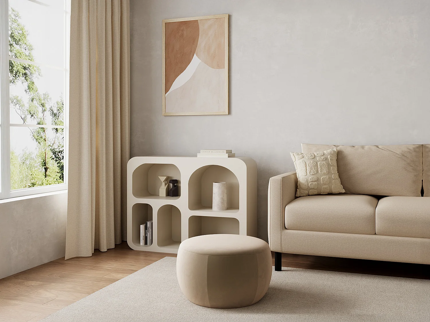 Pouf en velours taupe SIRAYO