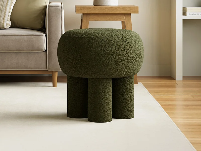 Pufa z tkaniny z bukli kolor khaki NOLORA