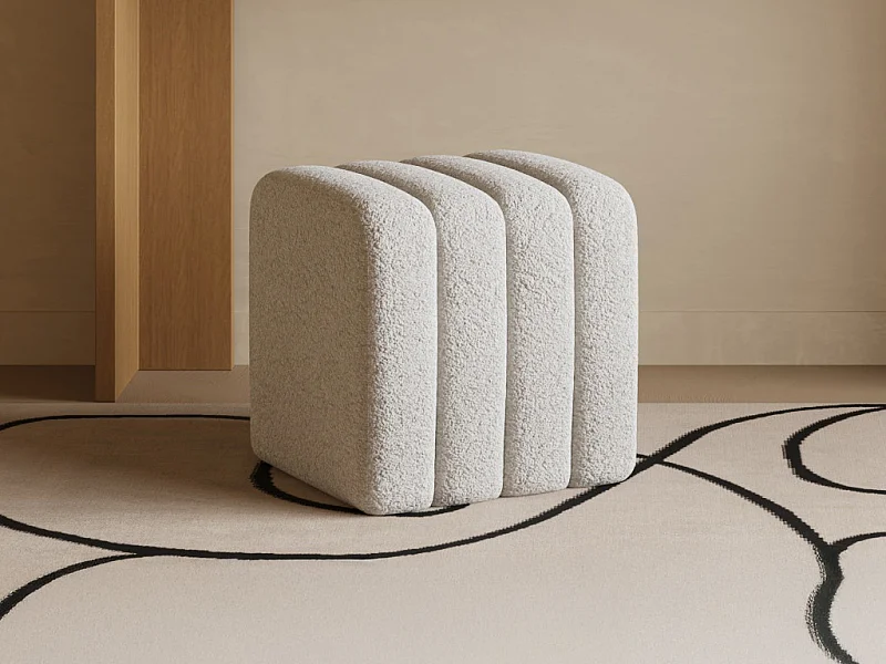 Pufa z białej tkaniny z bukli DOREVO