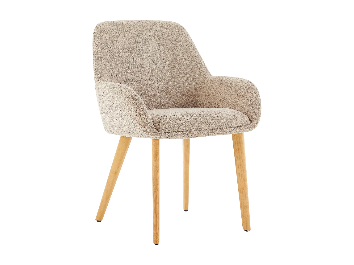 Lot de 2 chaises avec accoudoirs en tissu bouclette et bois d'hévéa - Taupe et naturel clair - VALENYO