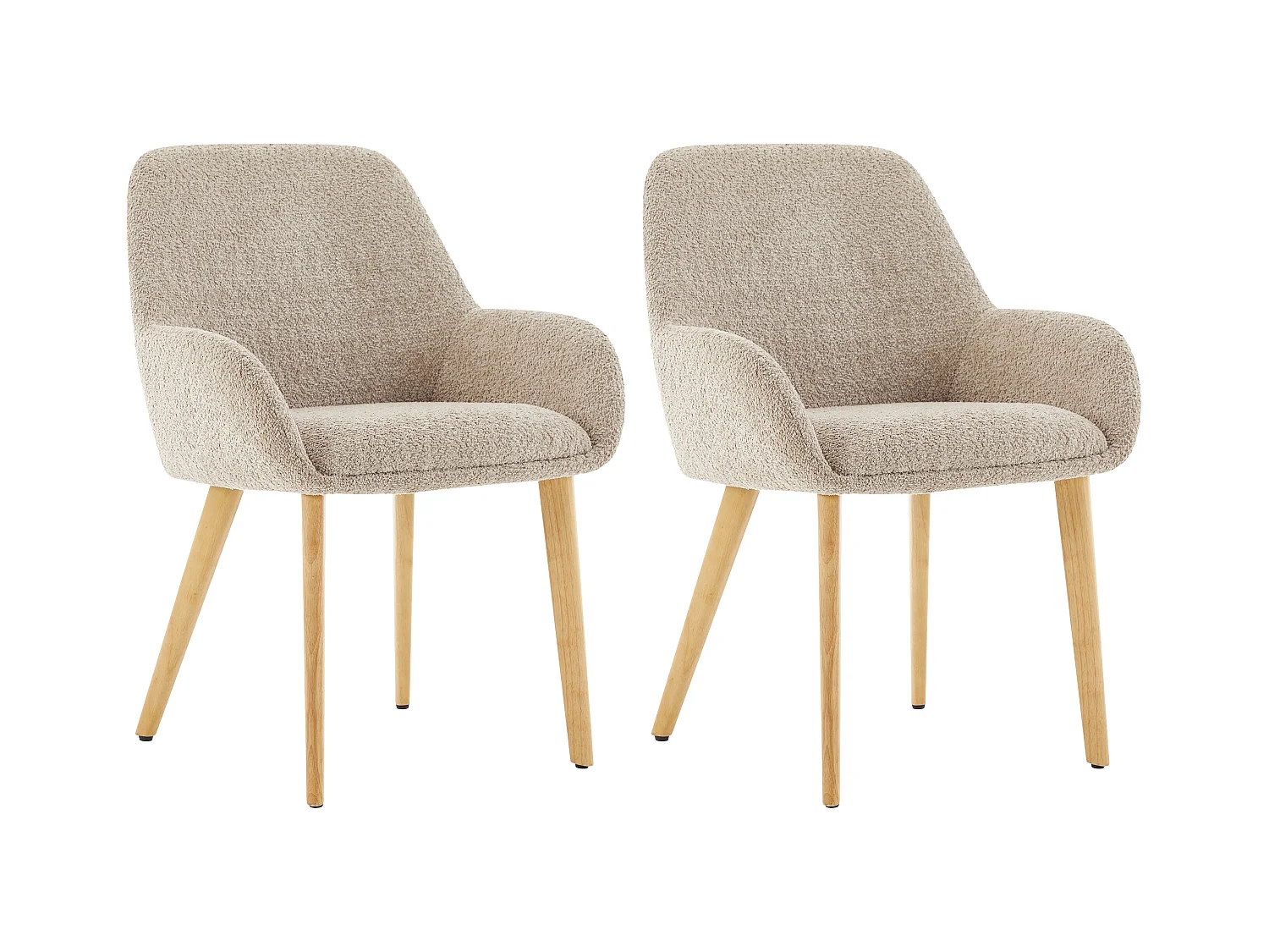 Set med 2 stolar med armstöd i bouclé-tyg och gummiskogsträd - Taupe och ljus natur - VALENYO