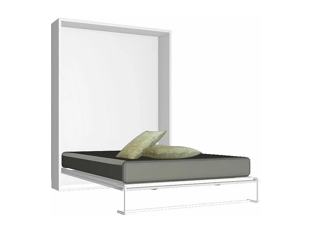 Lit escamotable vertical 160x200 avec étagères intérieures Paola-Avec matelas-Encadrement Blanc-Façade Blanche