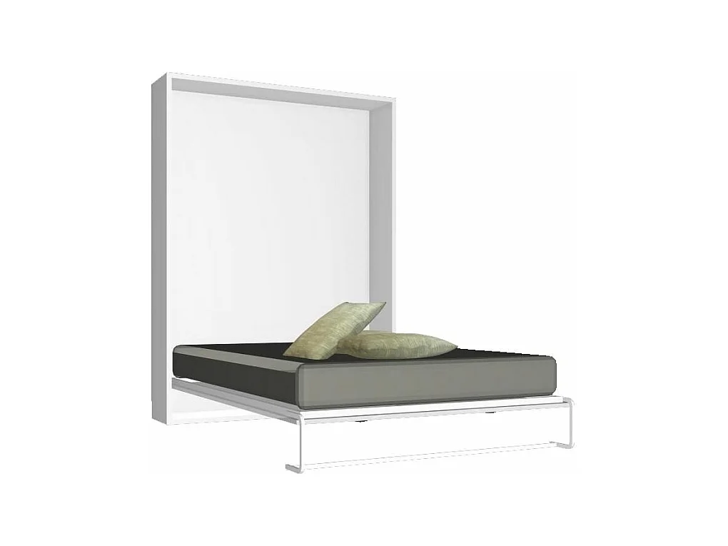 Lit escamotable vertical 160x200 avec étagères intérieures Paola-Avec matelas-Encadrement Blanc-Façade Blanche