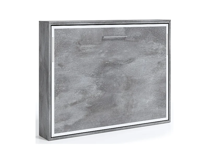 Lit escamotable horizontal 160x200 Angelina-Avec matelas-Encadrement Ciment-Façade Ciment