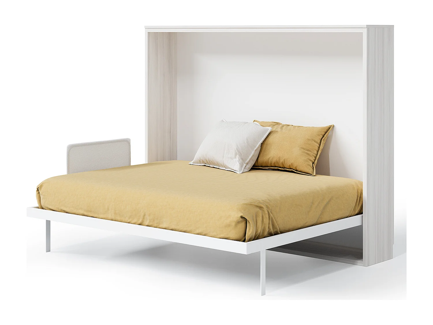 Lit escamotable horizontal 90x190 Angelina-Avec matelas-Cadre Blanc-Façade Blanche