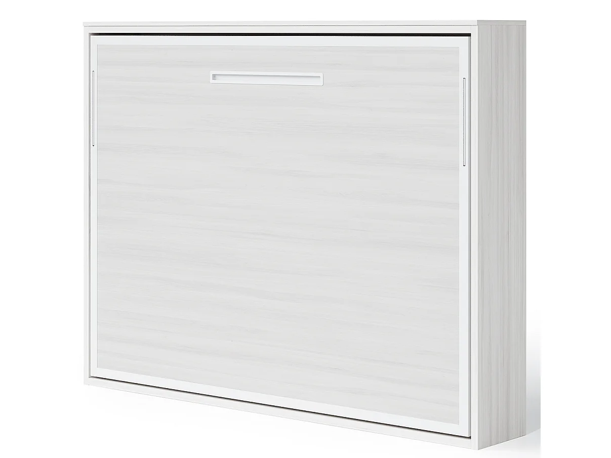 Lit escamotable horizontal 90x190 Angelina-Avec matelas-Cadre Blanc-Façade Blanche