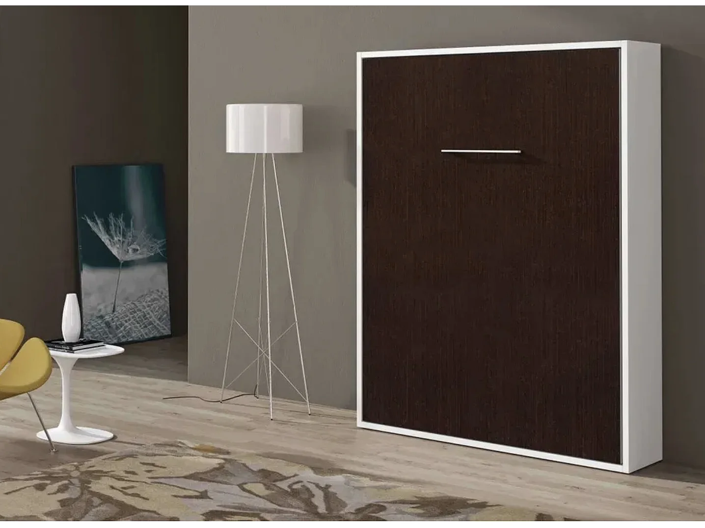 Lit escamotable vertical 140x190 avec étagères intérieures Paola-Encadrement Blanc-Façade Blanche