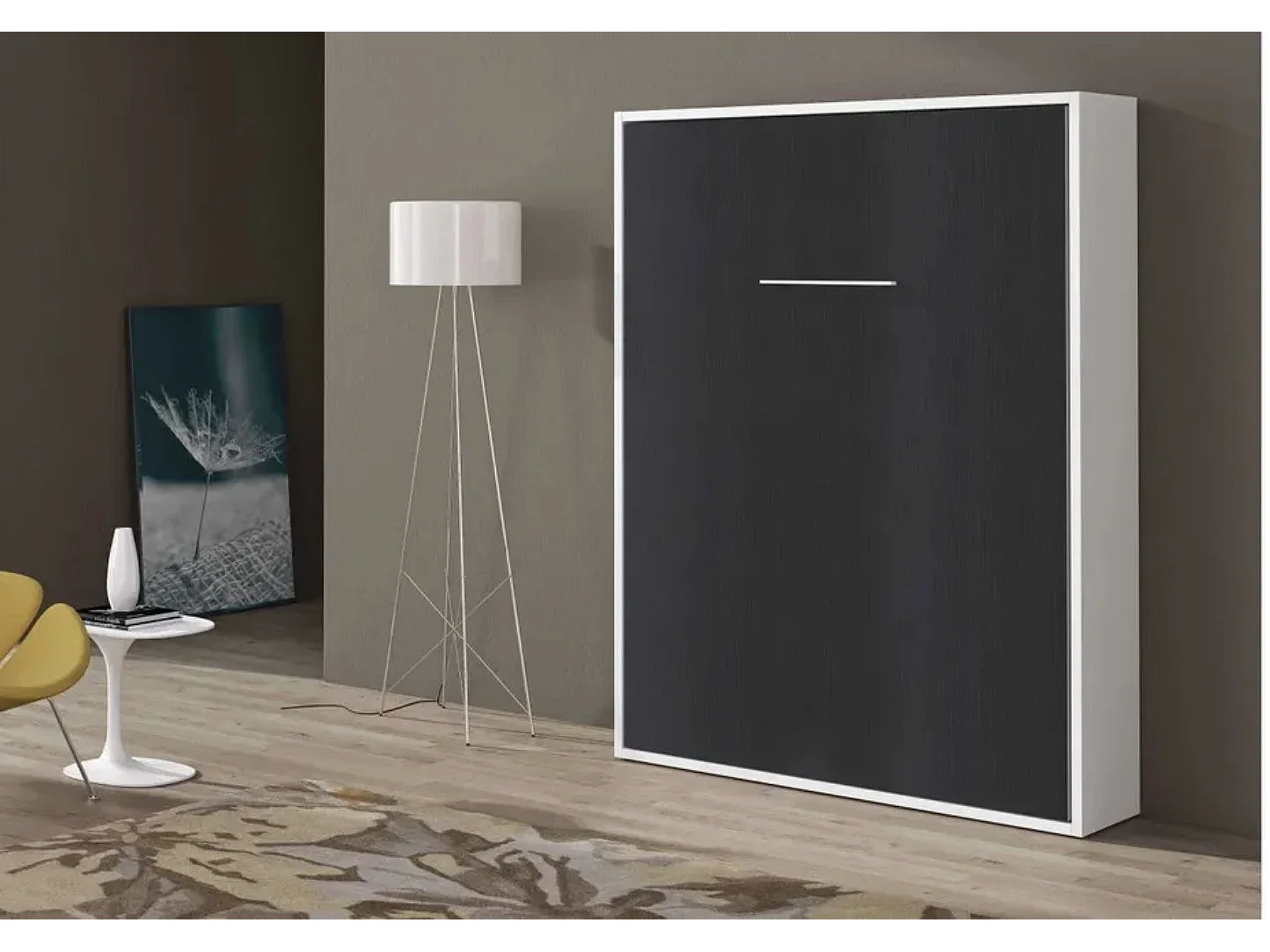 Lit escamotable vertical 140x190 avec étagères intérieures Paola-Encadrement Blanc-Façade Blanche