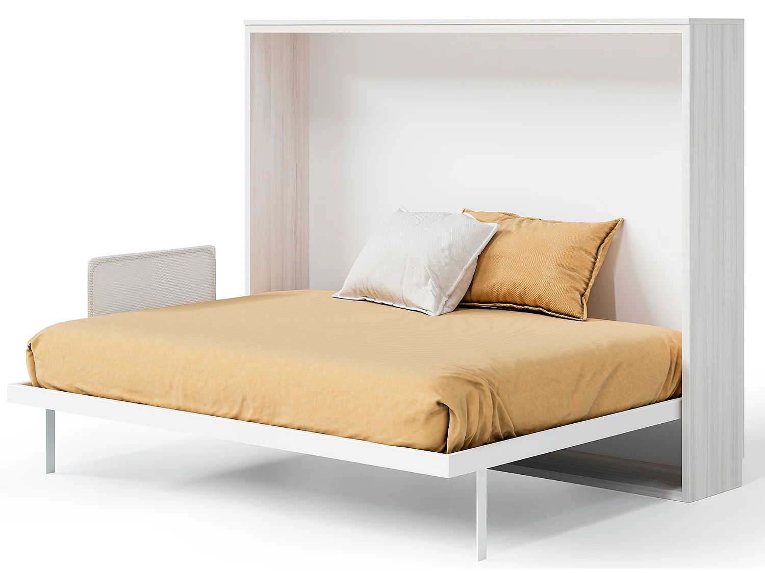 Lit escamotable horizontal 140x190 Angelina-Avec matelas-Encadrement Blanc-Façade Blanche