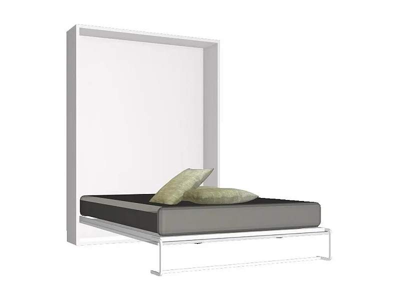 Lit escamotable vertical avec étagères intérieures PAOLA-Avec matelas-90x190-Cadre Blanc-Façade Blanche